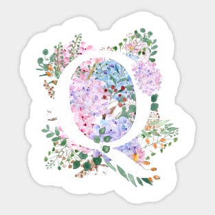 botanical monogram alphabet Q hydrangea flowers Sticker